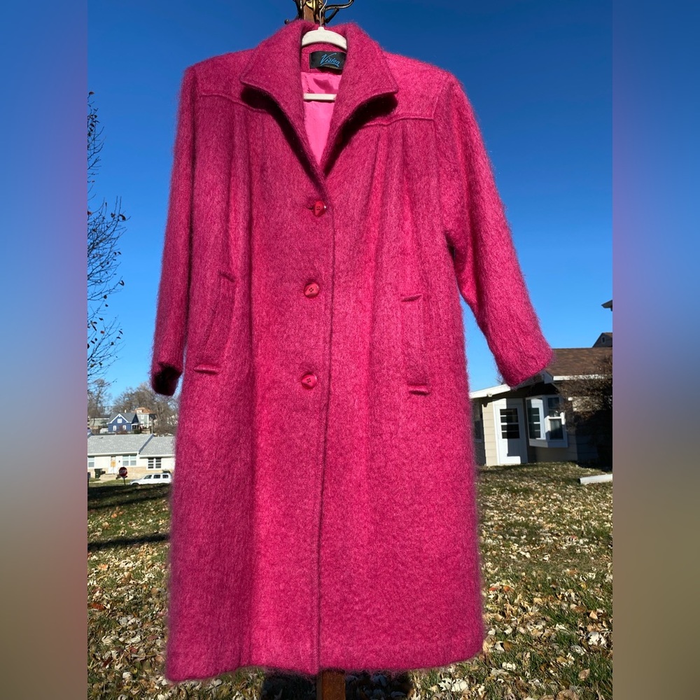 Vintage Vision Mohair Hot Pink Pea Coat Barbiecore Plus Size Made in USA